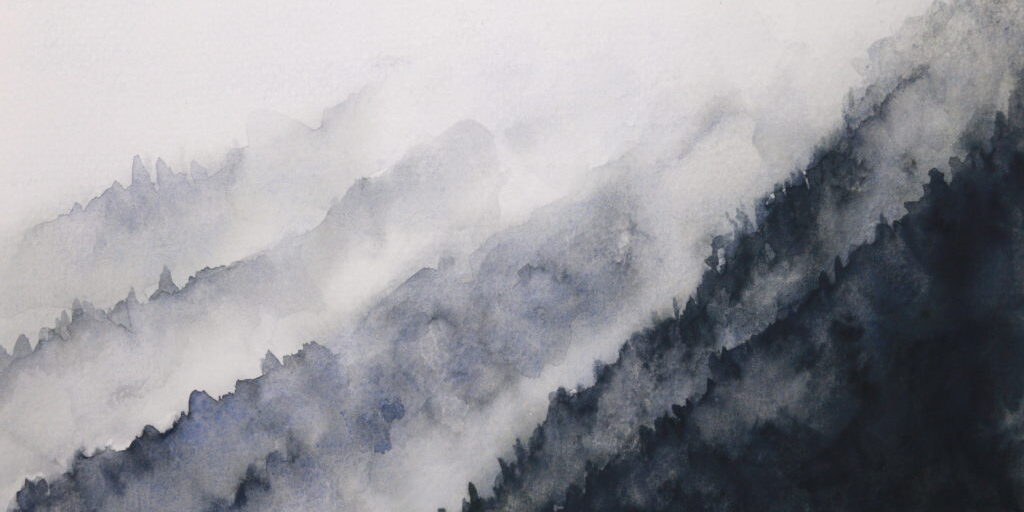 watercolor landscape mountain fog  asian art styles